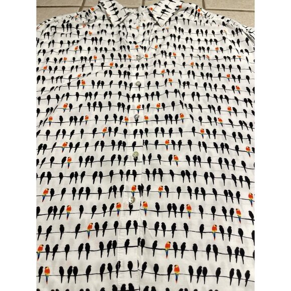 Jane + Delancey Womens Bird Print Short Sleeve Button Down Shirt Size L White - Picture 6 of 14